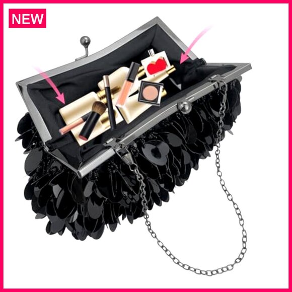 Sparkly Evening Clutch Purse with Detachable Chain Strap for Parties
